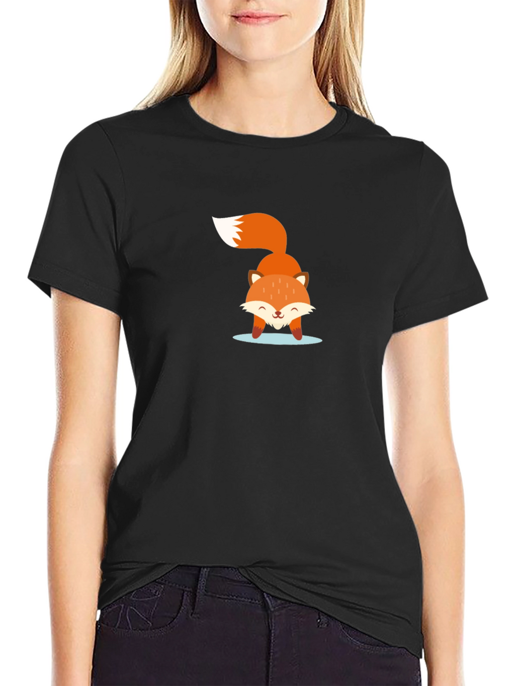 Cute Fox Graphic Black T-Shirt