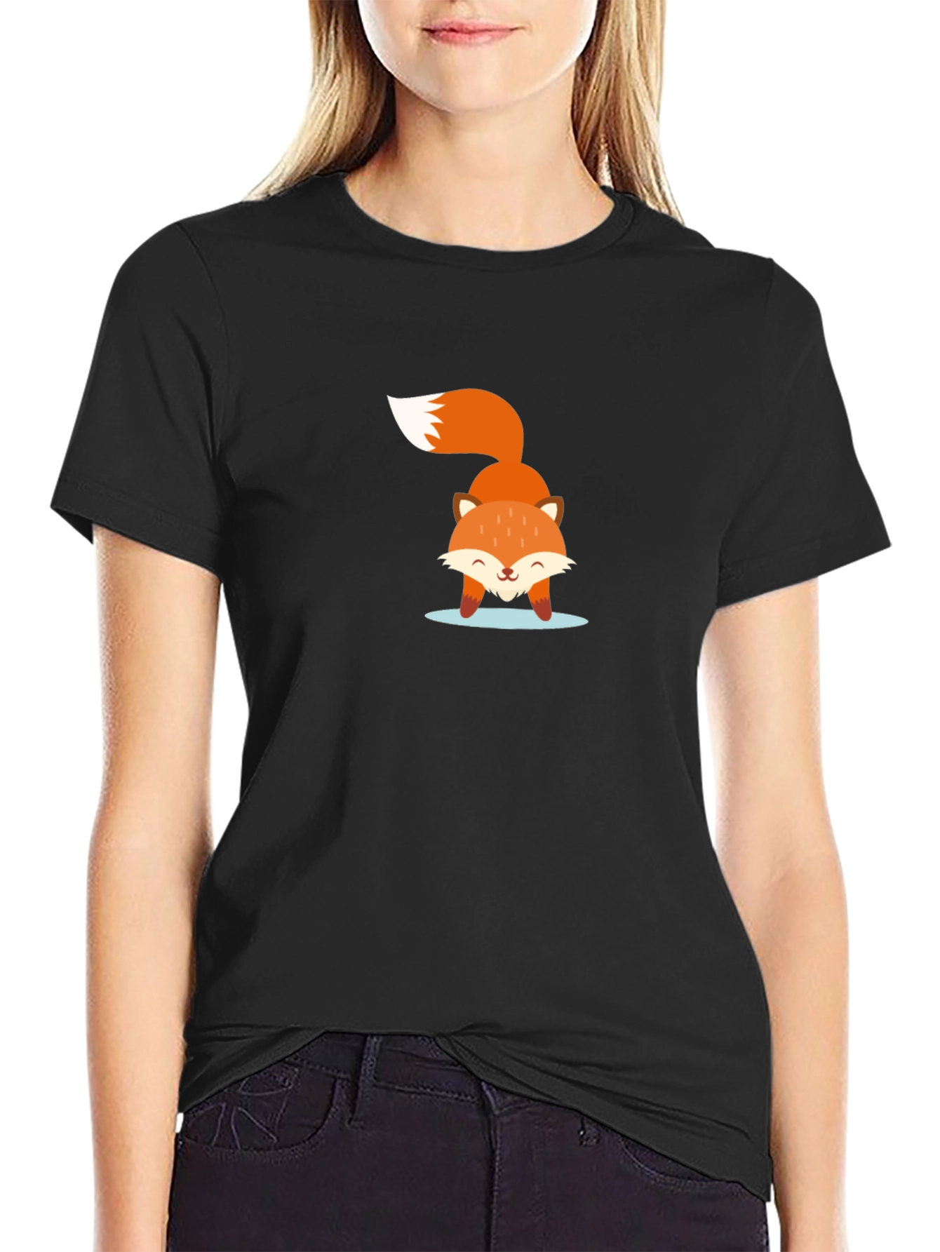 Cute Fox Graphic Black T-Shirt