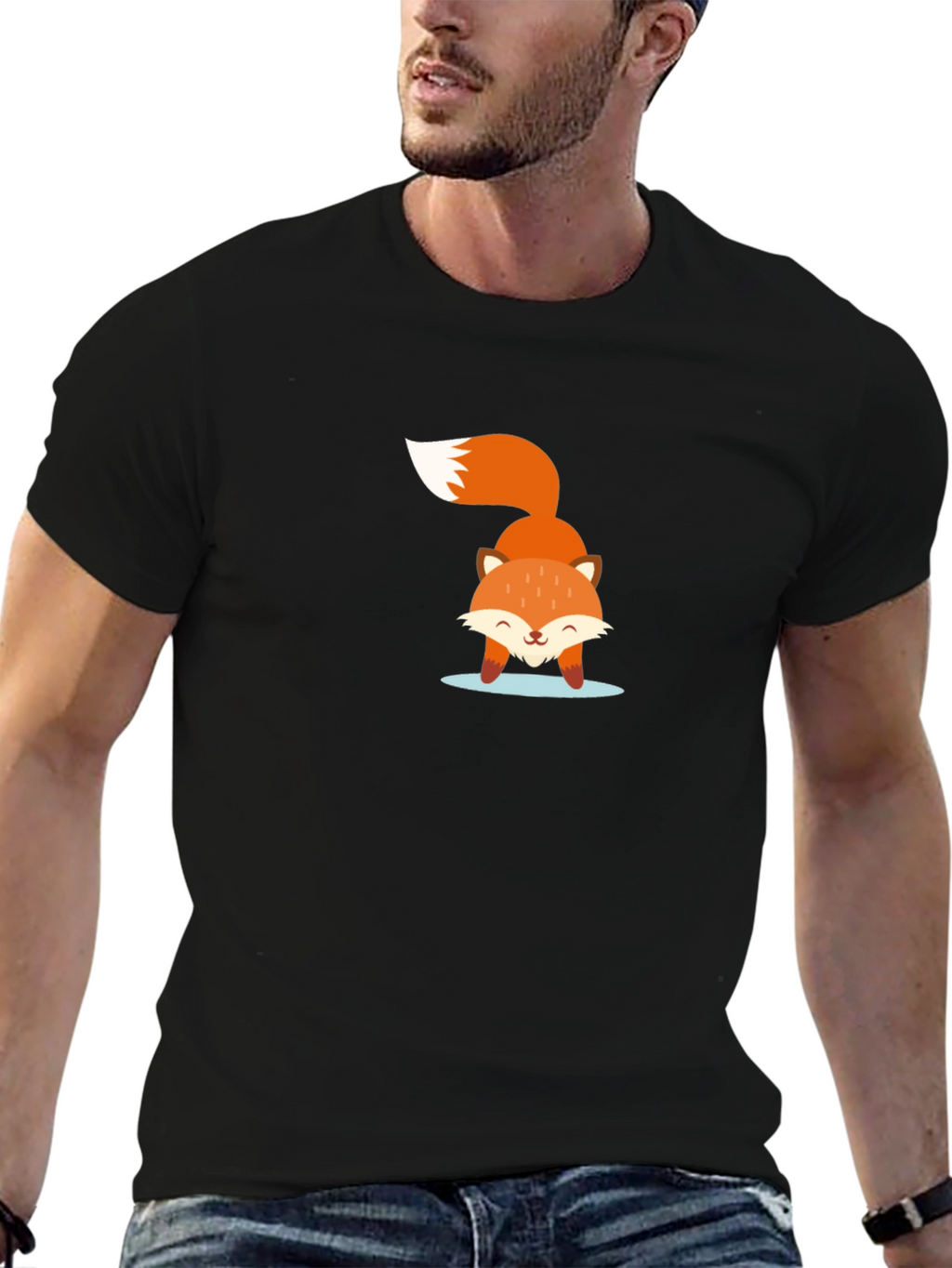 Cute Fox Graphic Black T-Shirt