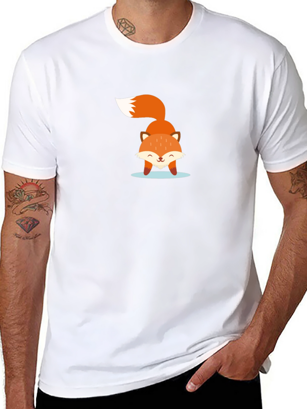 Cute Fox Graphic Black T-Shirt
