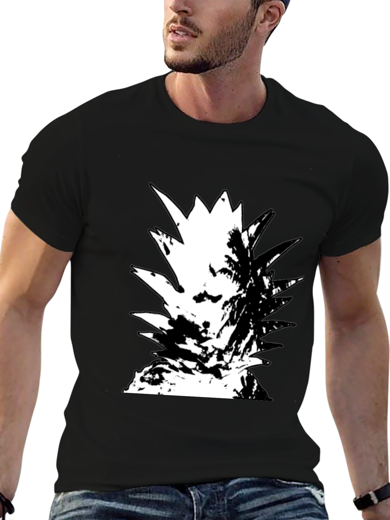 Abstract Pineapple Graphic Tee - Black Cotton Casual Wear