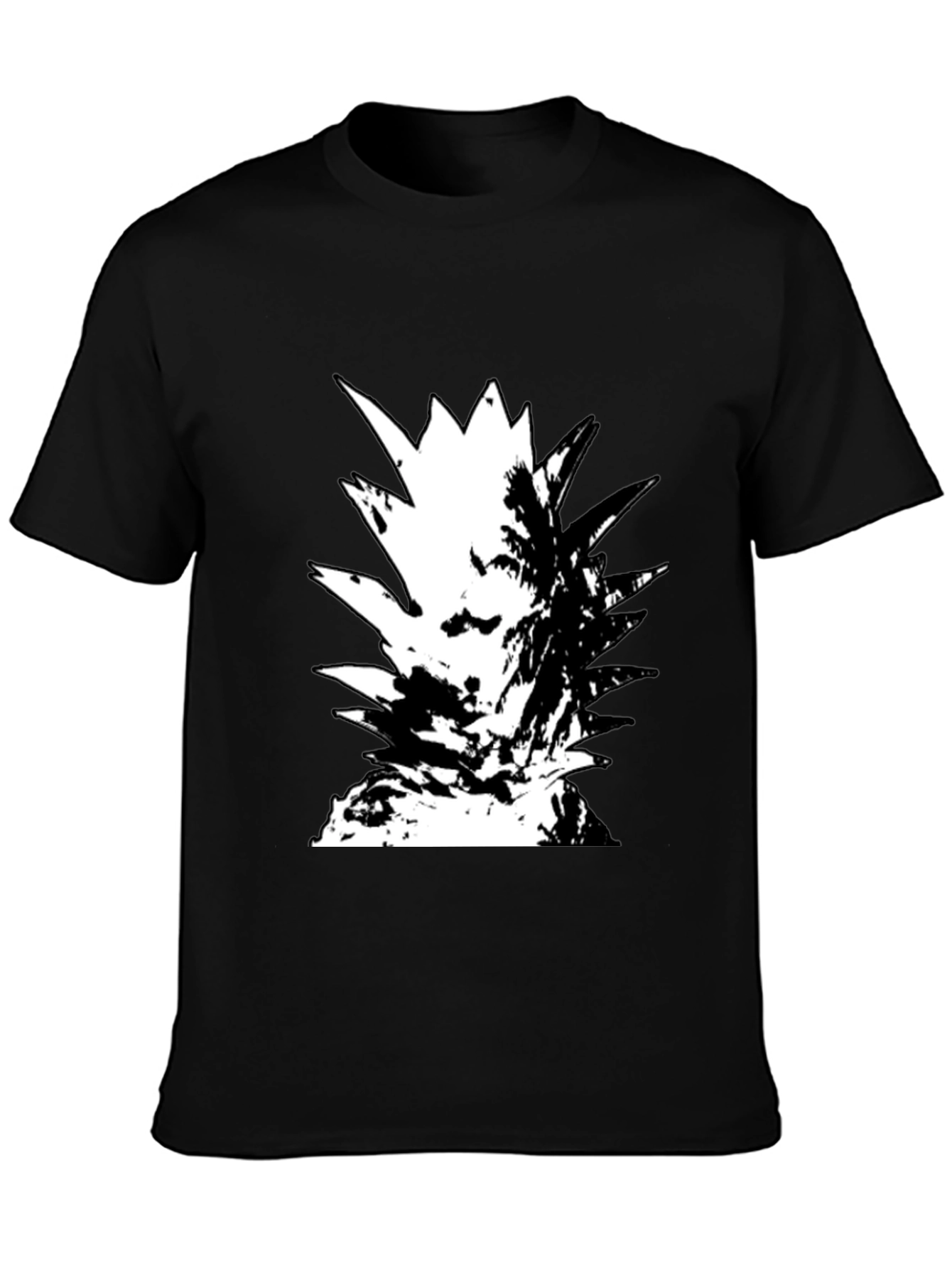 Abstract Pineapple Graphic Tee - Black Cotton Casual Wear