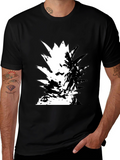 Abstract Pineapple Graphic Tee - Black Cotton Casual Wear