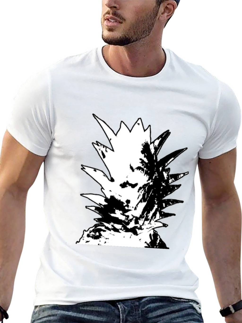 Abstract Pineapple Graphic Tee - Black Cotton Casual Wear