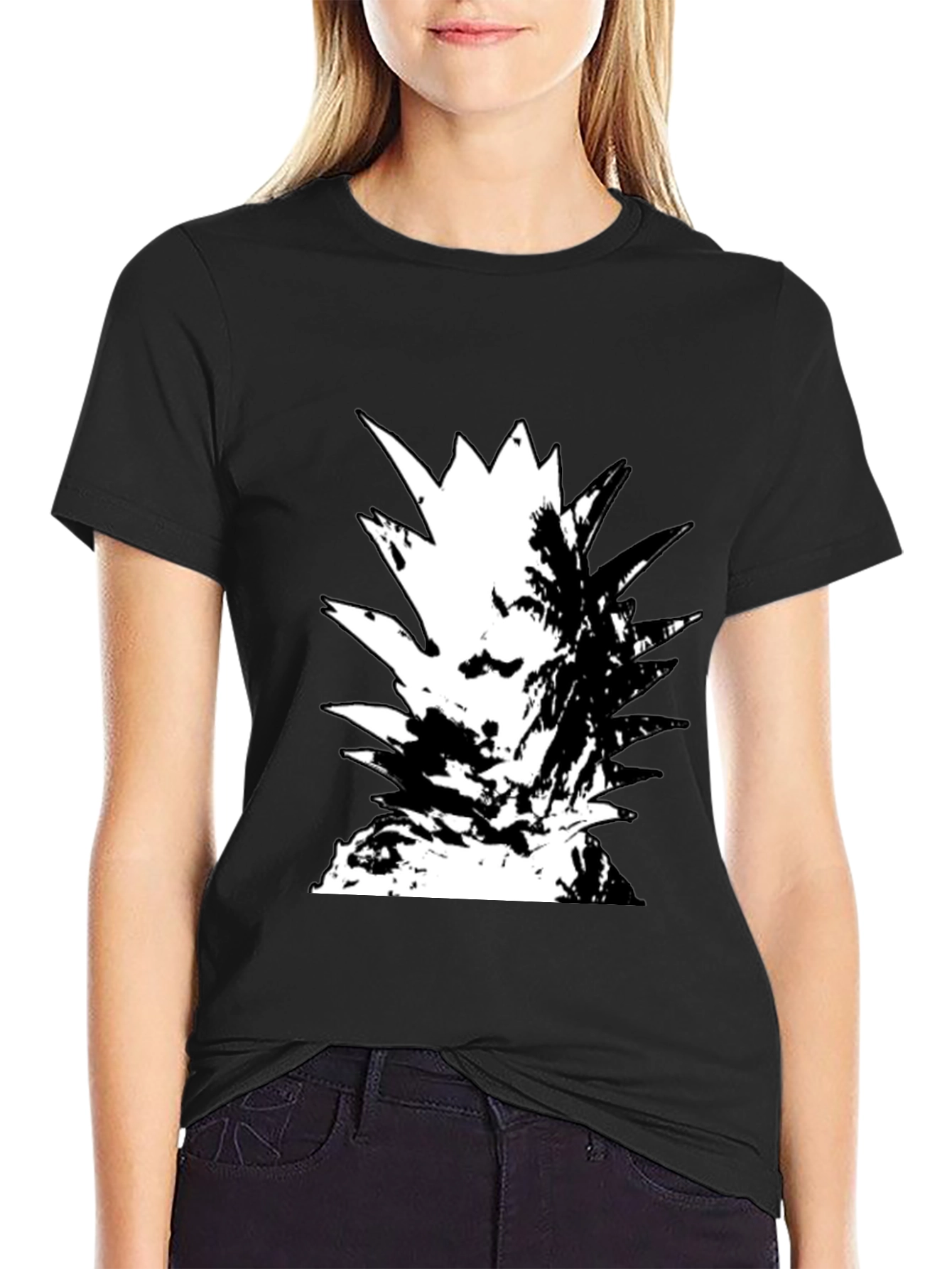 Abstract Pineapple Graphic Tee - Black Cotton Casual Wear