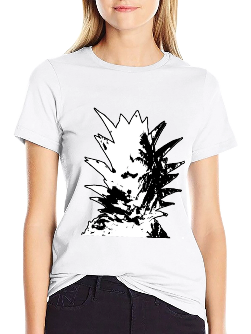 Abstract Pineapple Graphic Tee - Black Cotton Casual Wear