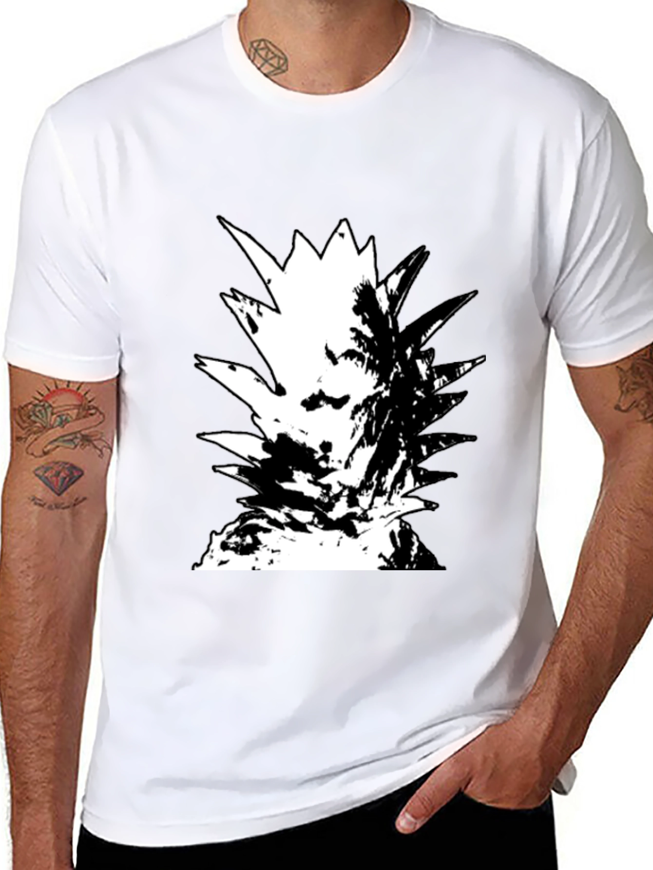 Abstract Pineapple Graphic Tee - Black Cotton Casual Wear