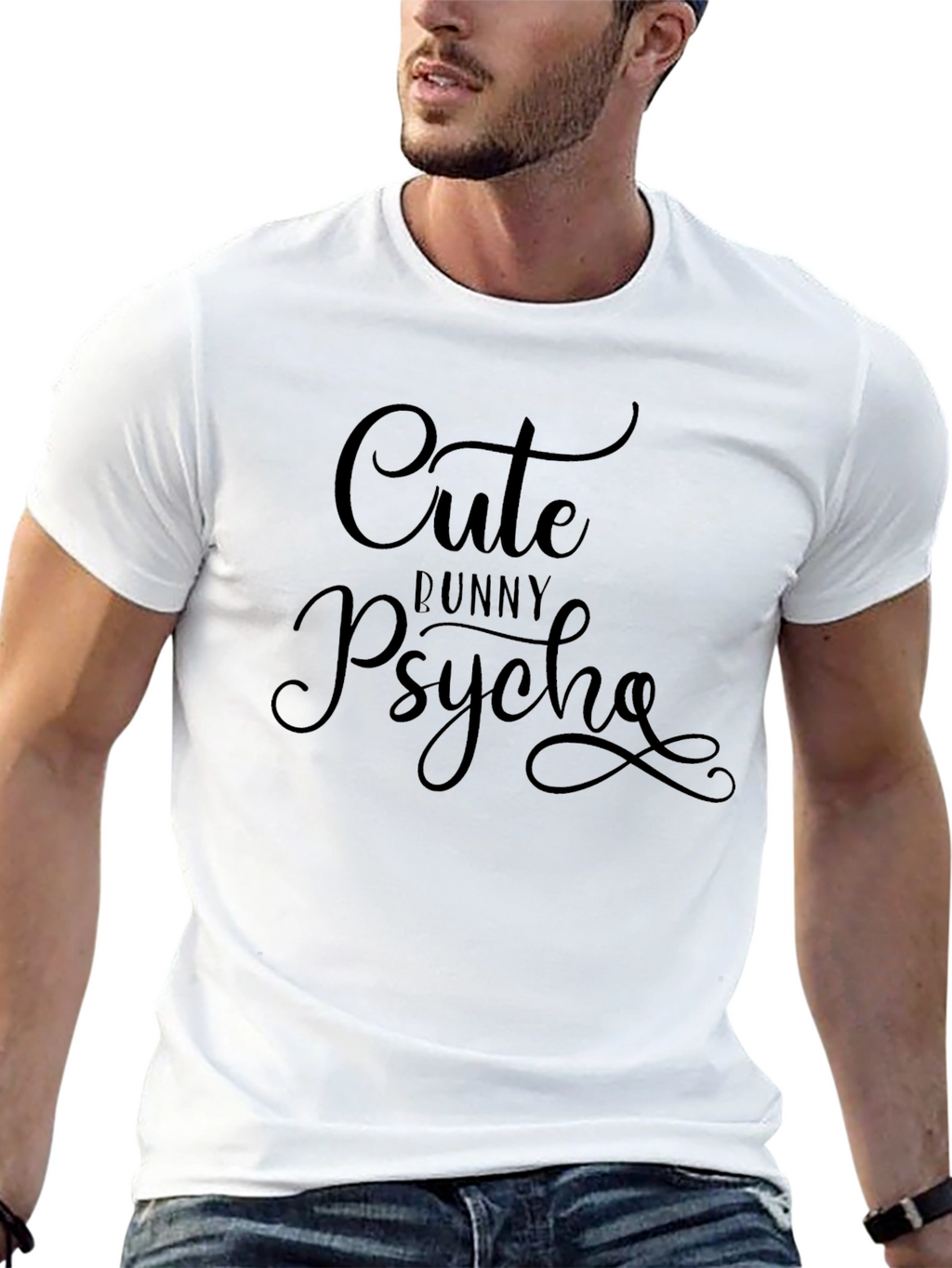 Cute Bunny Psycho Graphic Tee - Black