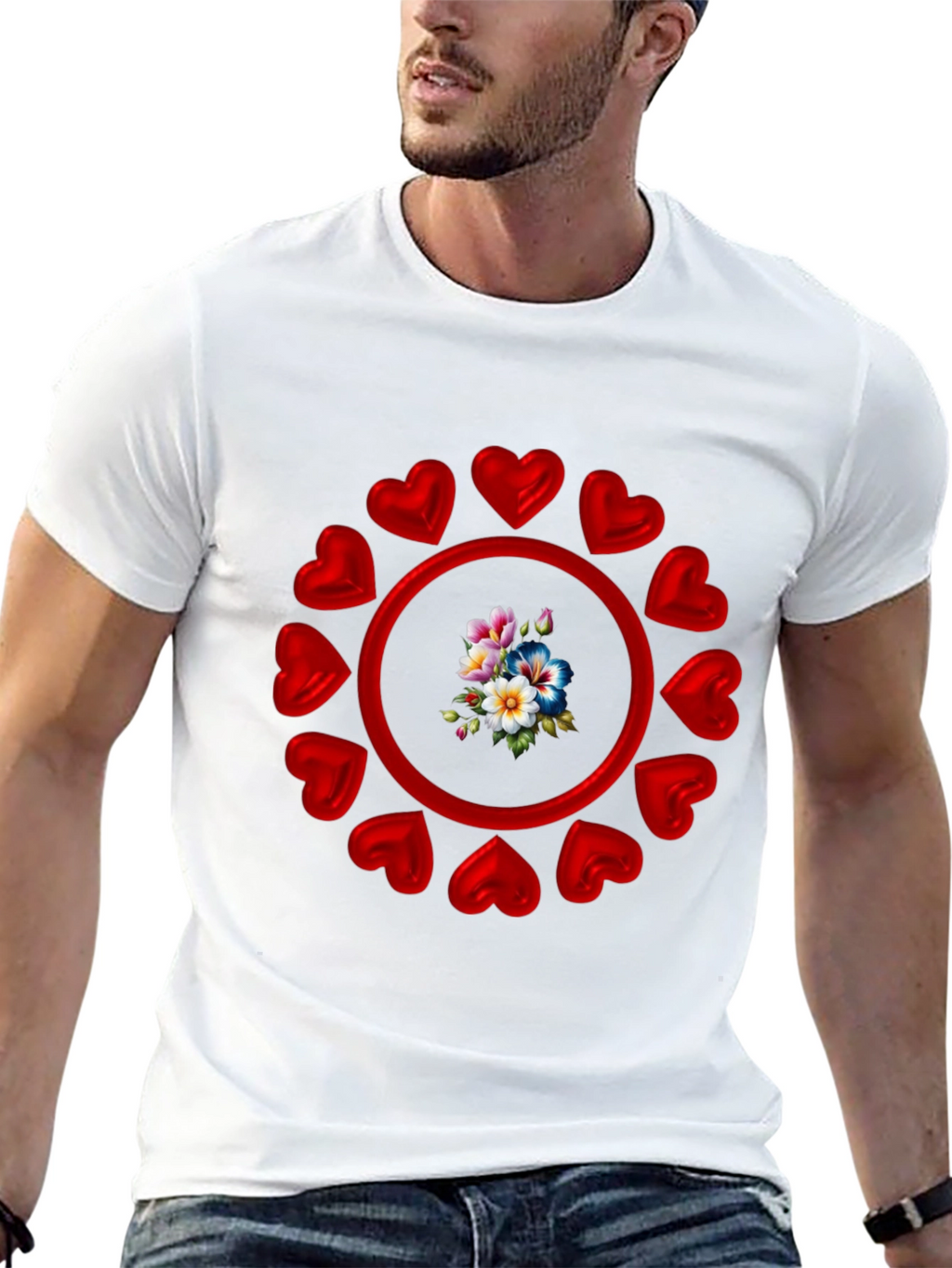 Heart Circle Flower Graphic Black T-Shirt