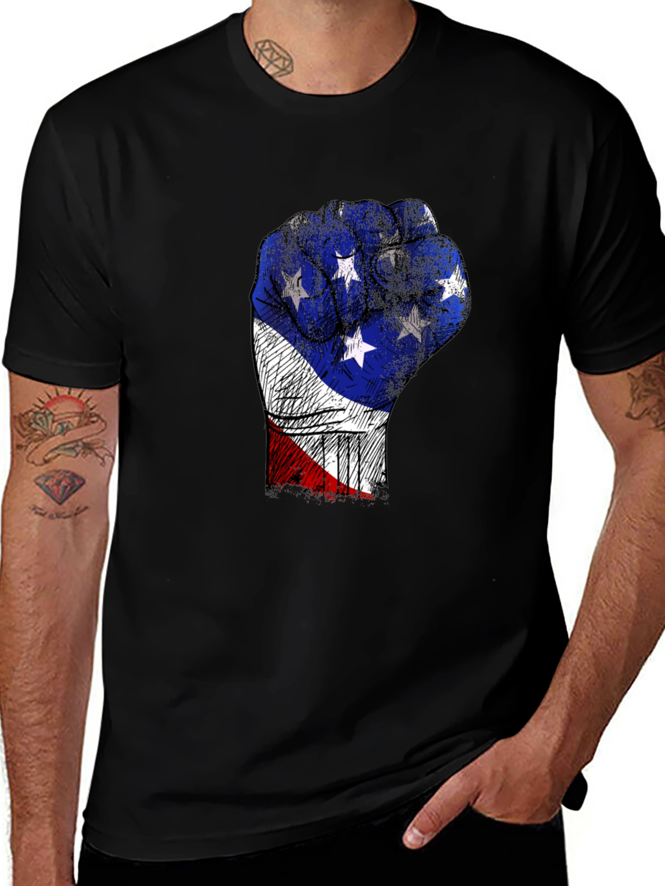 Patriotic Fist Graphic Tee - USA Pride T-Shirt