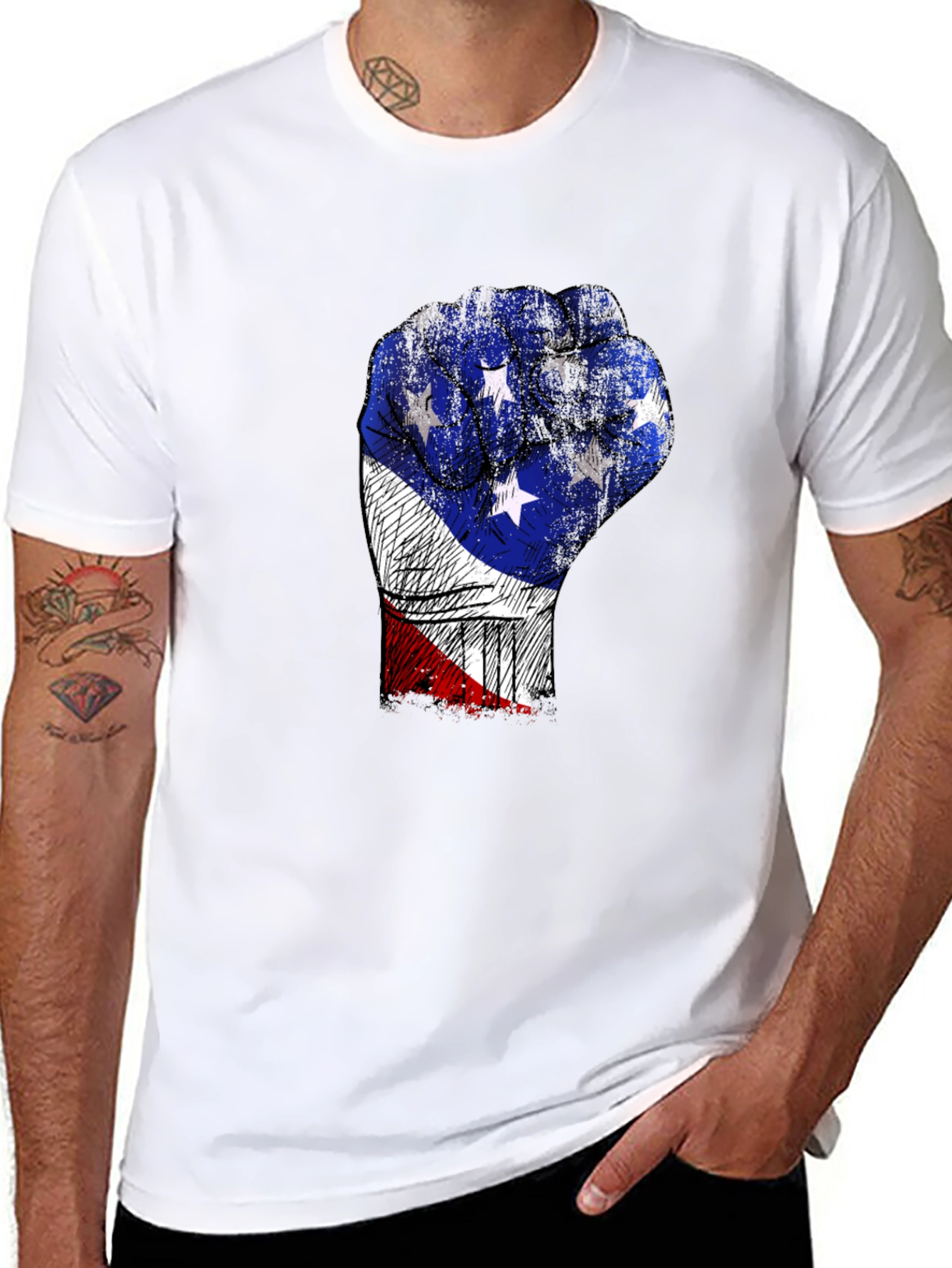 Patriotic Fist Graphic Tee - USA Pride T-Shirt