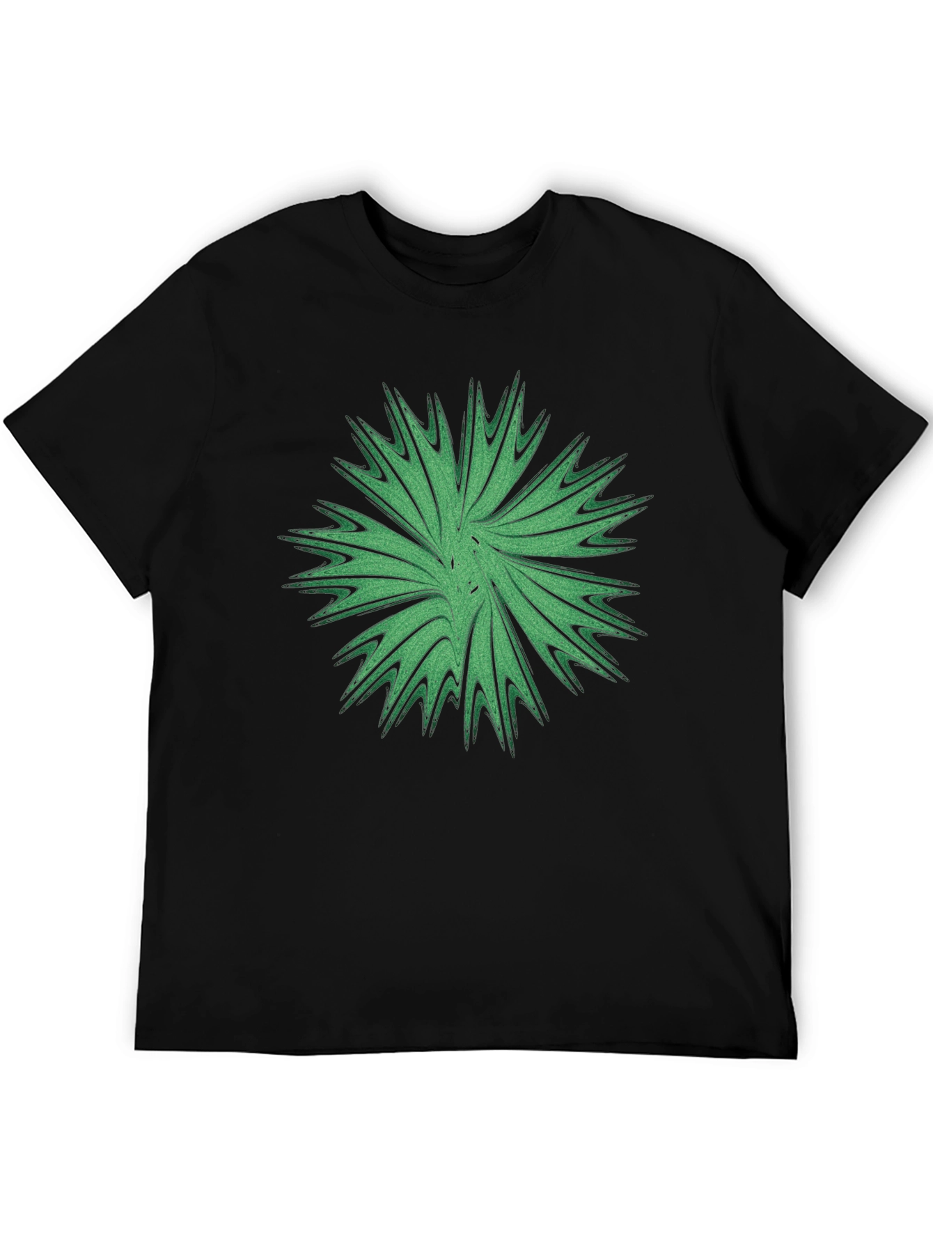 Abstract Green Burst Graphic Tee - Casual Black T-Shirt