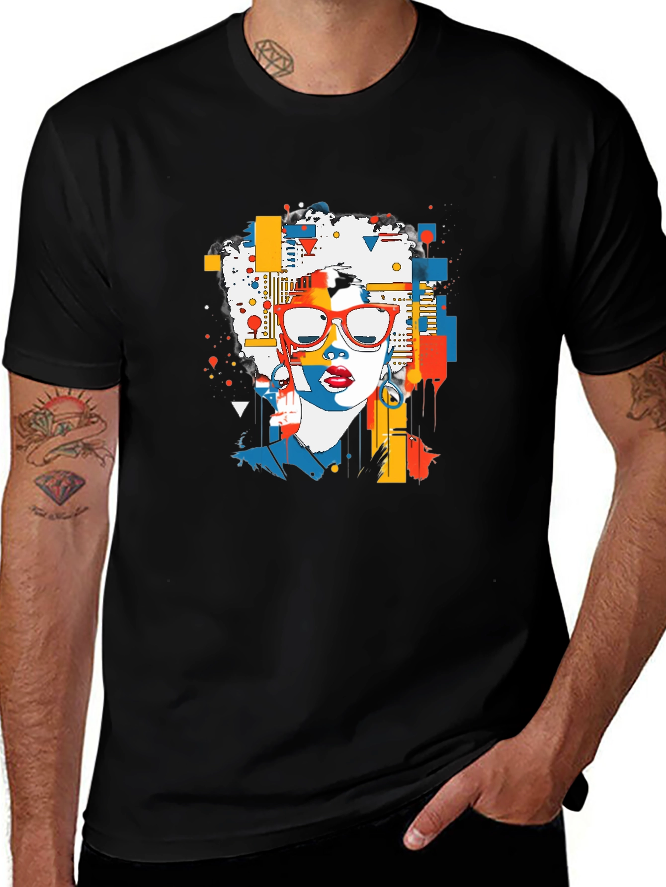 Abstract Afro Woman Graphic Tee - Stylish Pop Art T-Shirt