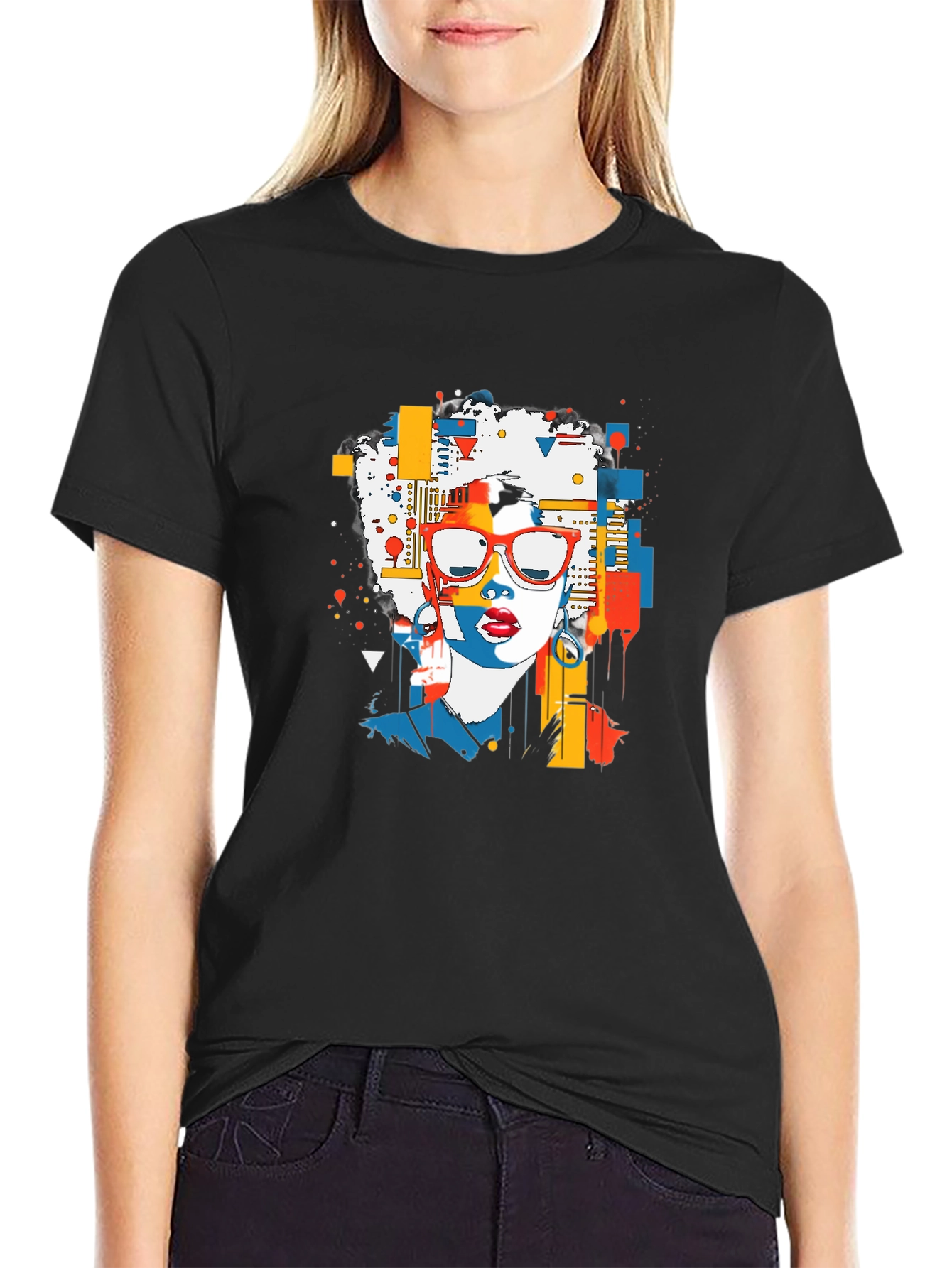 Abstract Afro Woman Graphic Tee - Stylish Pop Art T-Shirt