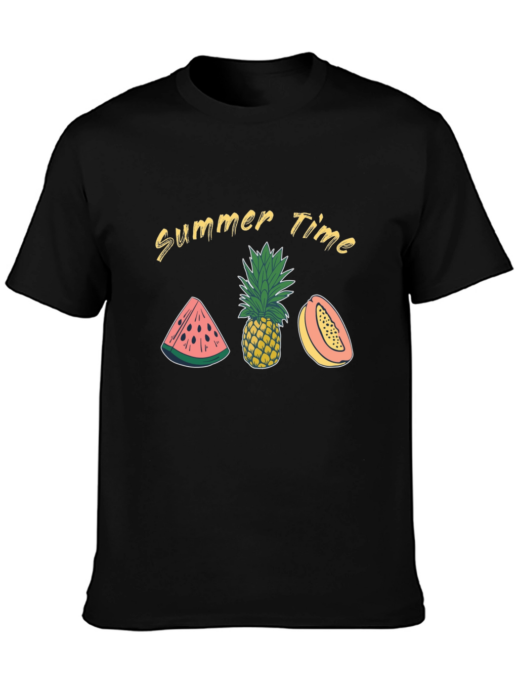 Summer Time Fruit Graphic Black T-Shirt