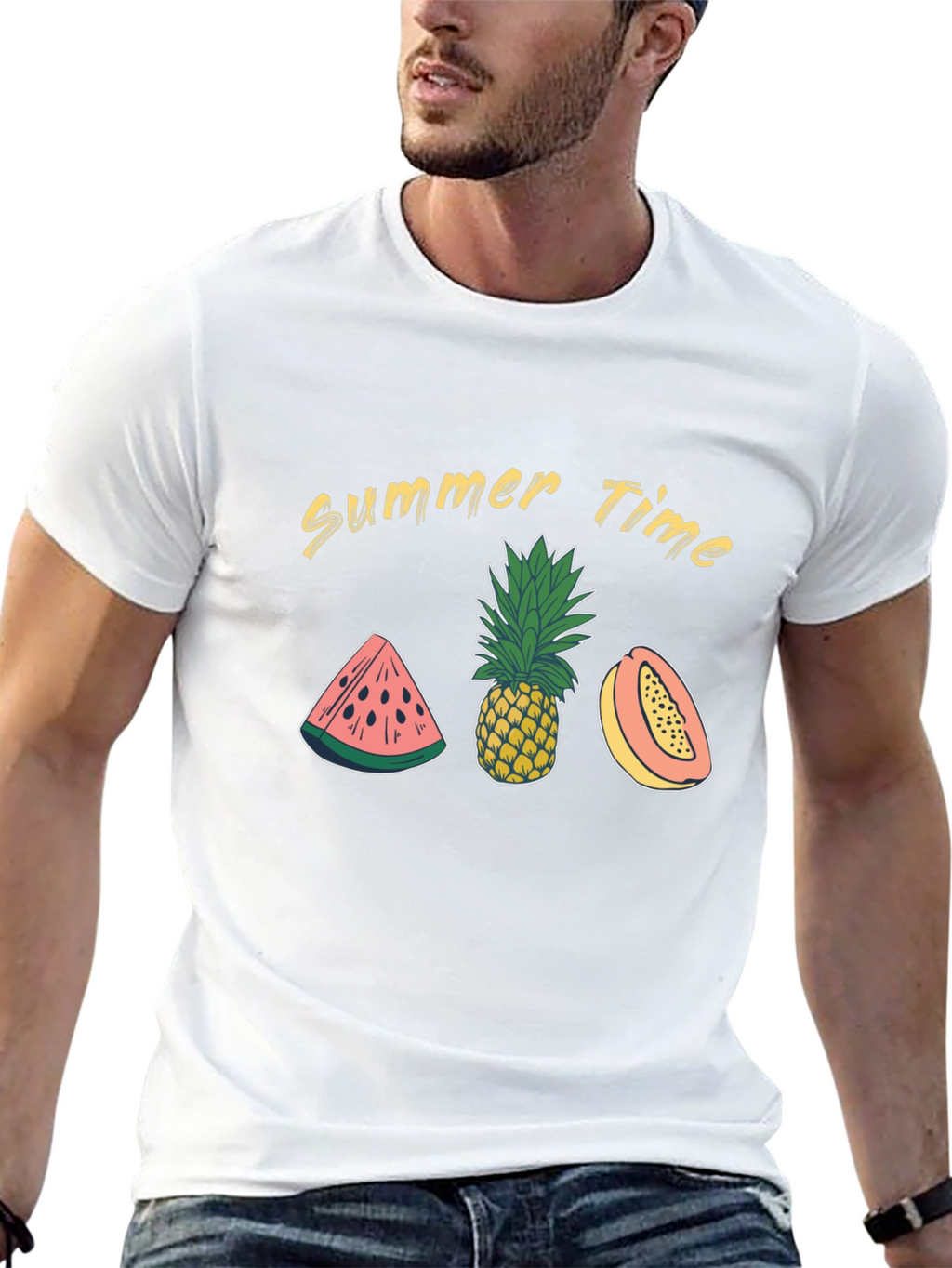 Summer Time Fruit Graphic Black T-Shirt