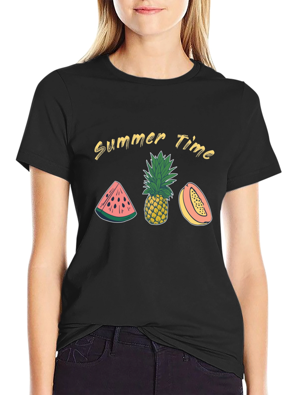 Summer Time Fruit Graphic Black T-Shirt