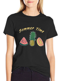 Summer Time Fruit Graphic Black T-Shirt