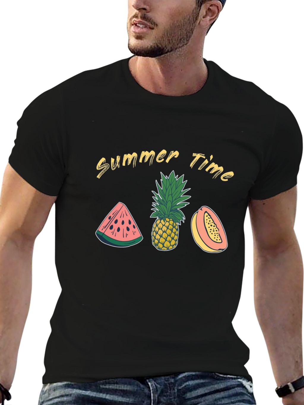 Summer Time Fruit Graphic Black T-Shirt