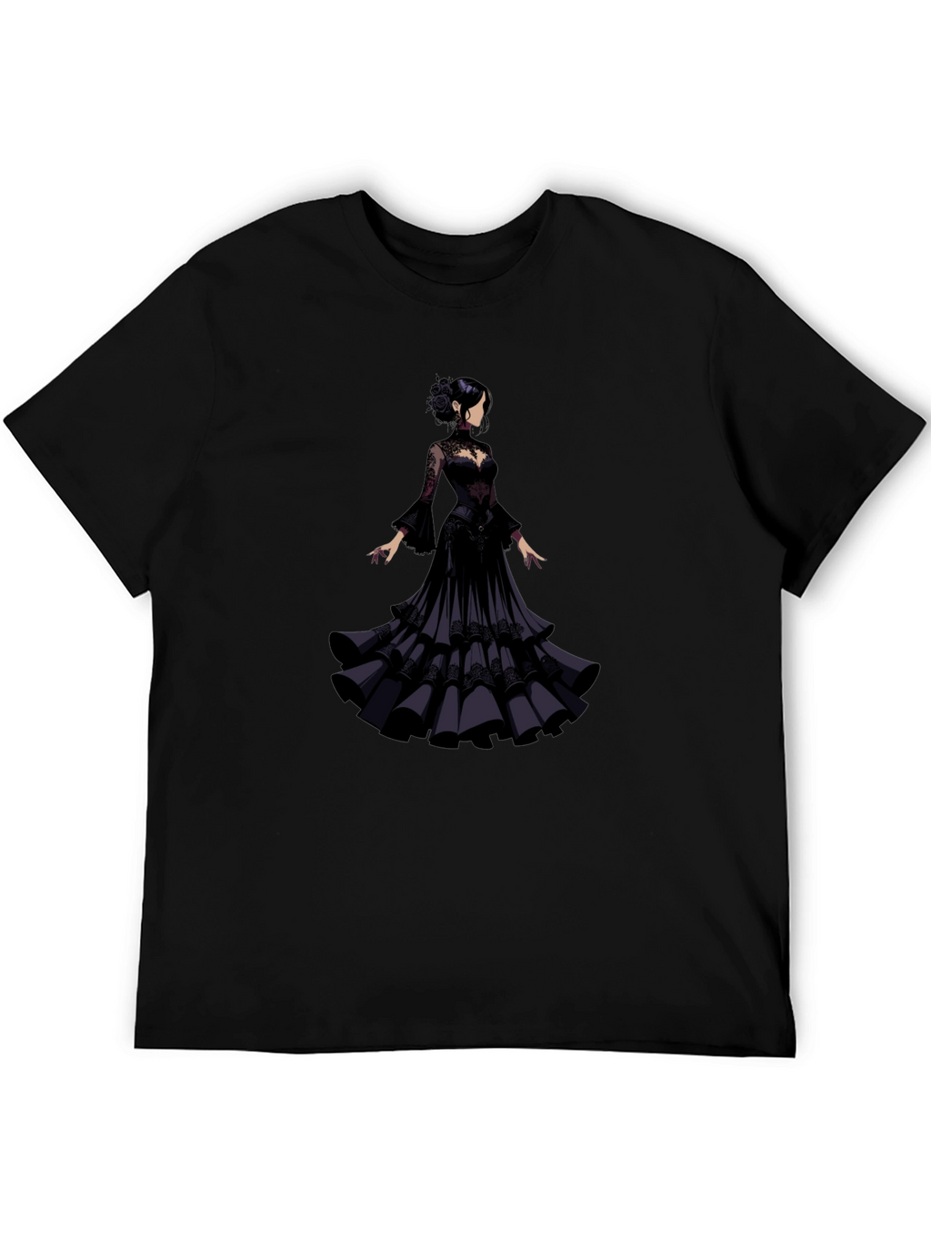 Elegant Woman in Black Gown T-Shirt