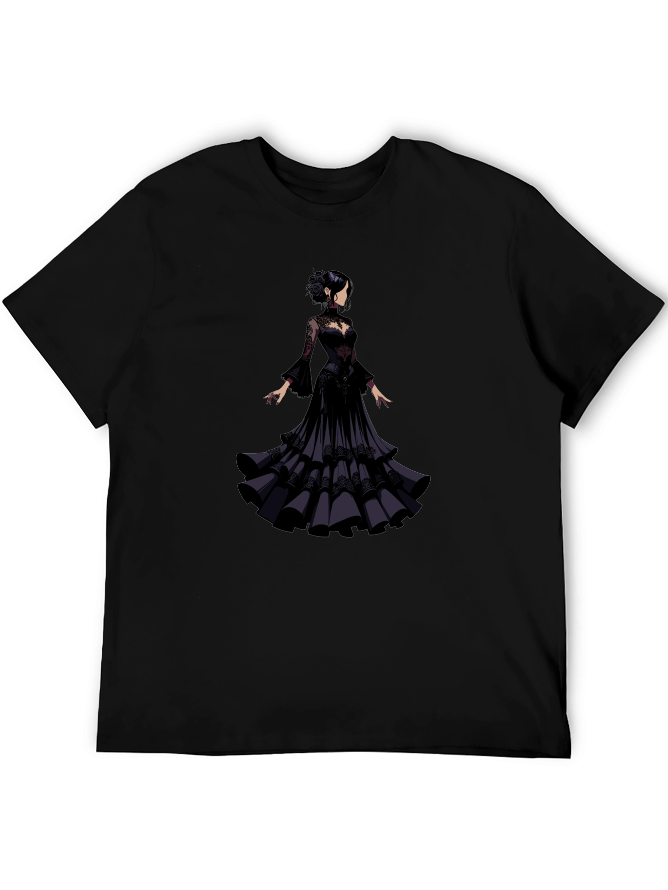 Elegant Woman in Black Gown T-Shirt