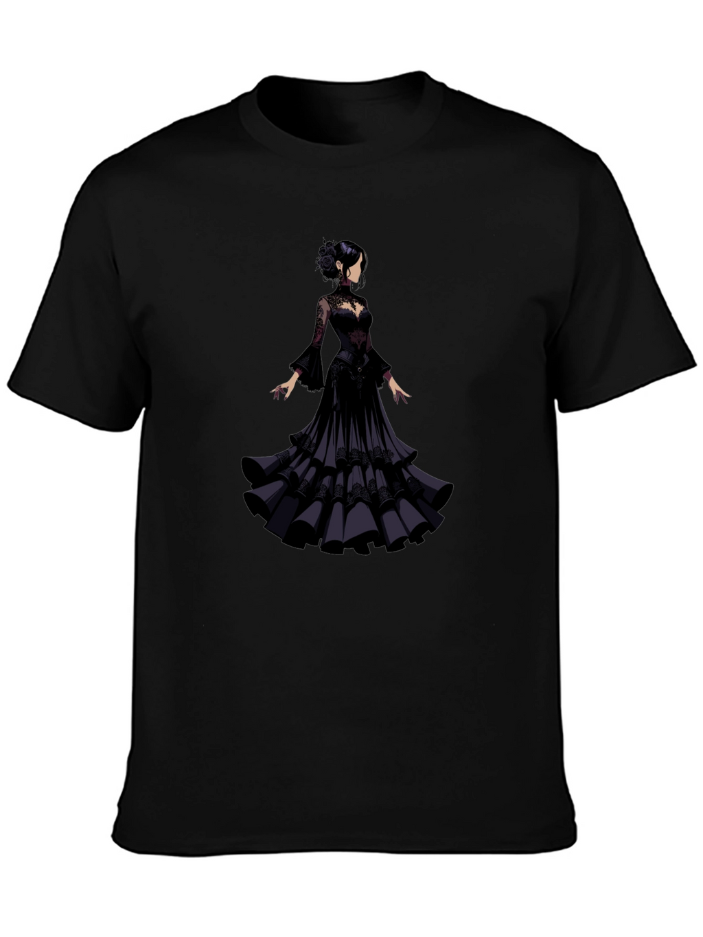 Elegant Woman in Black Gown T-Shirt
