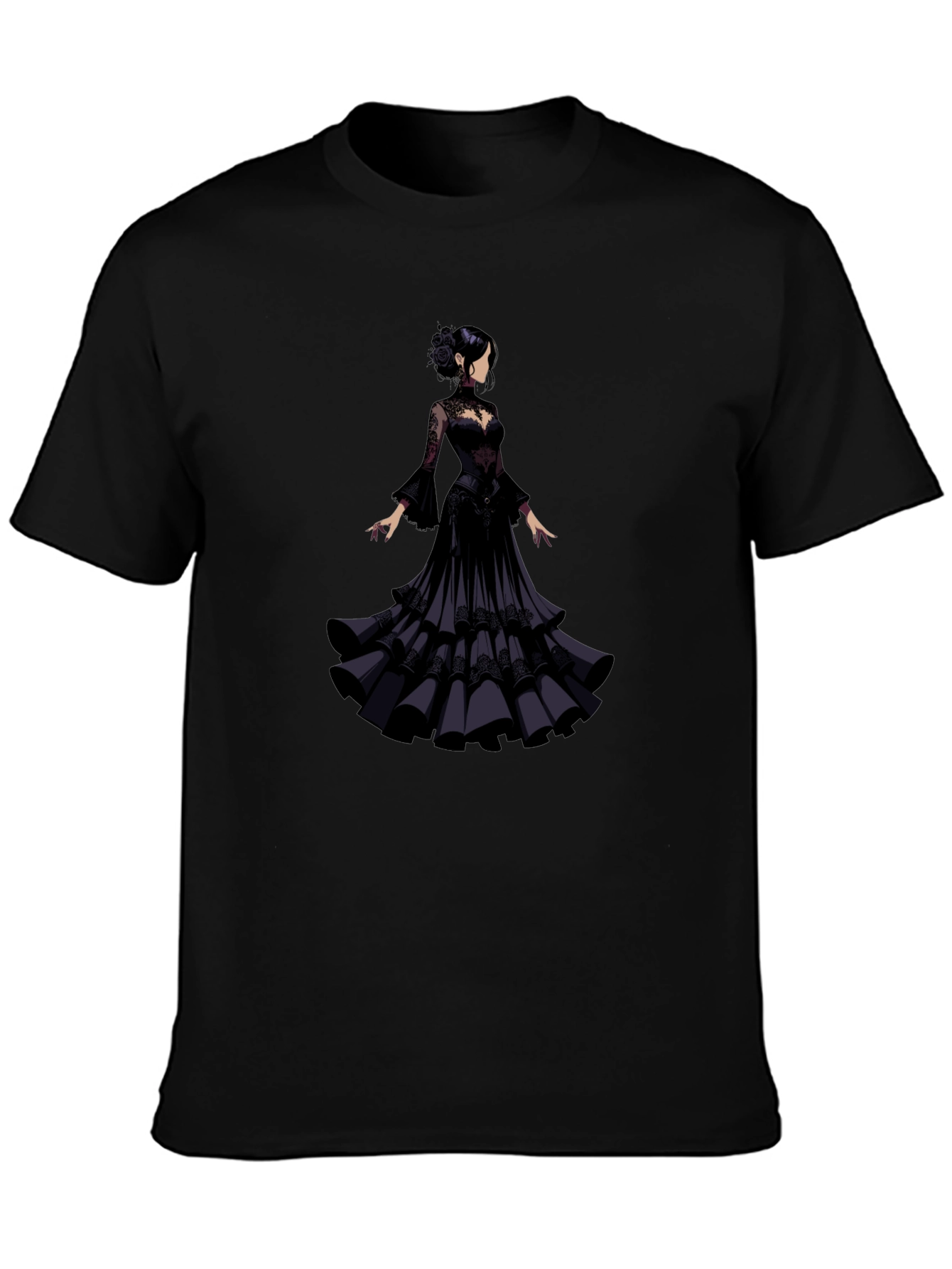 Elegant Woman in Black Gown T-Shirt