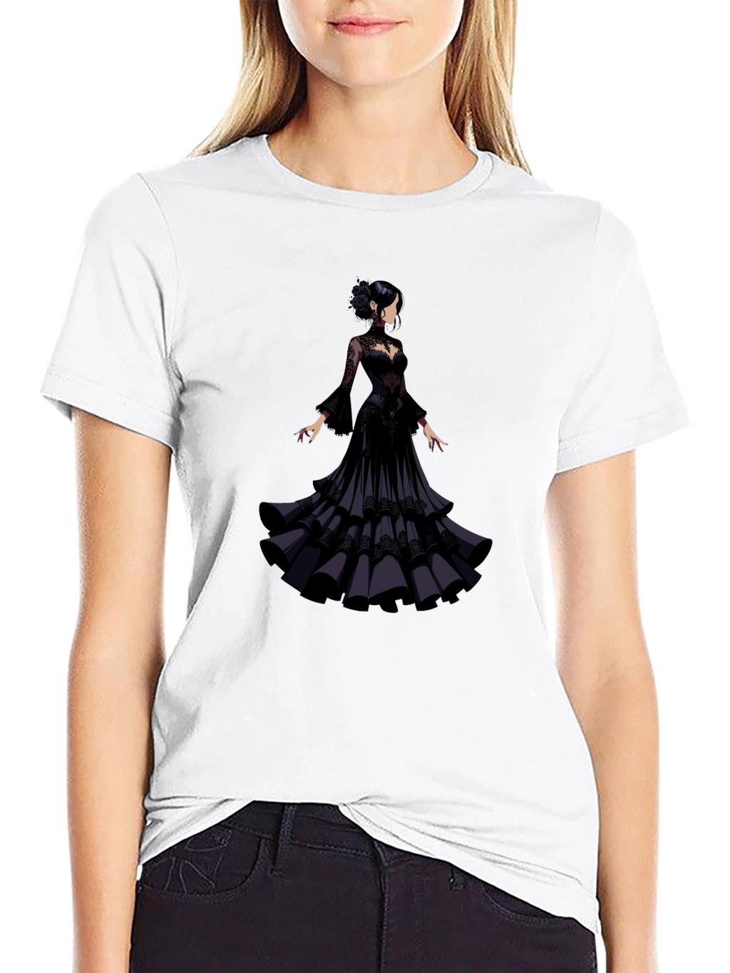 Elegant Woman in Black Gown T-Shirt