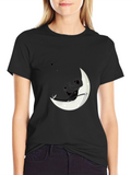 Moon Dreamer Graphic Tee - Black Cotton Comfort