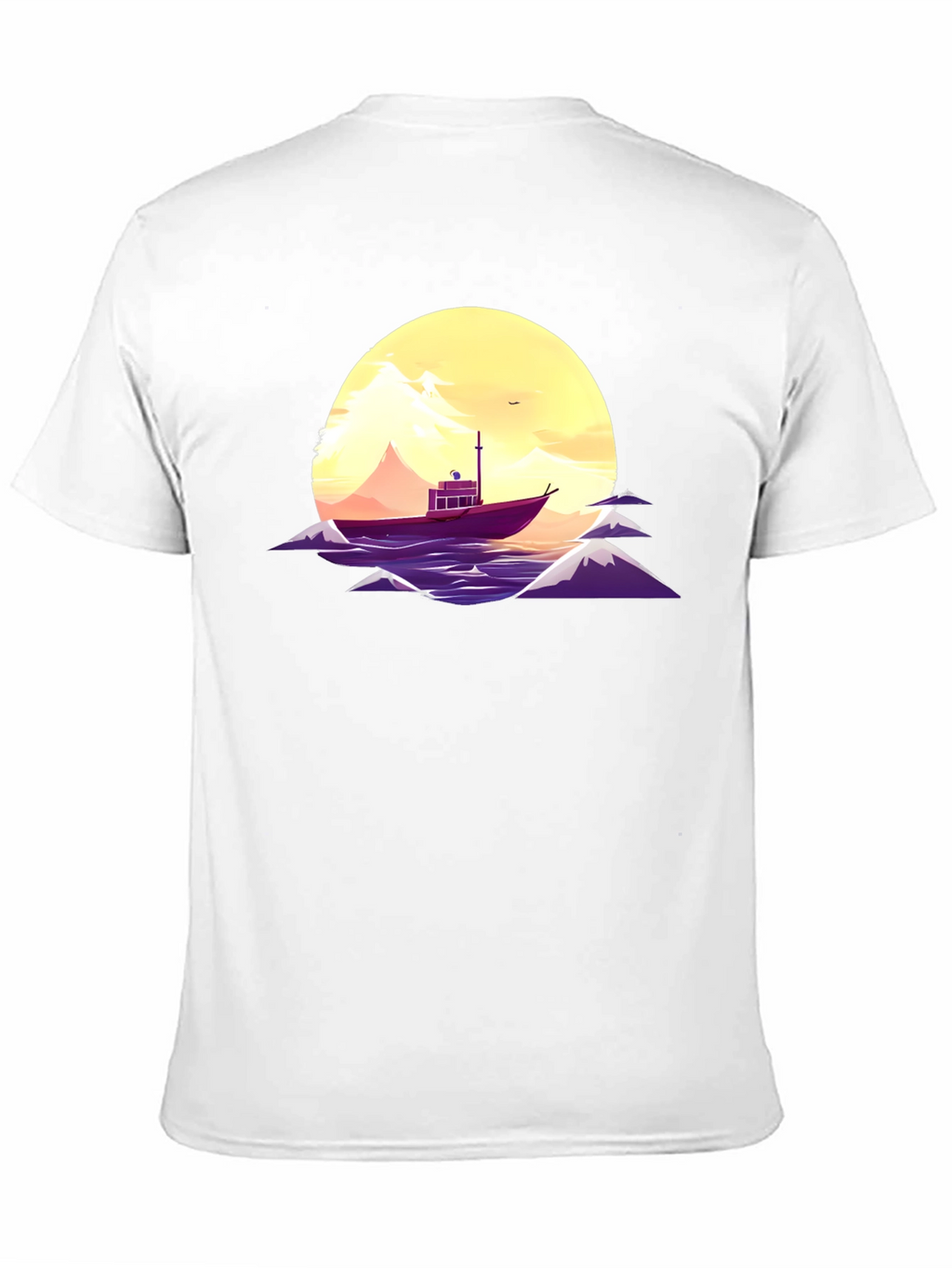 Sunset Boat Graphic Tee - Black Cotton T-Shirt