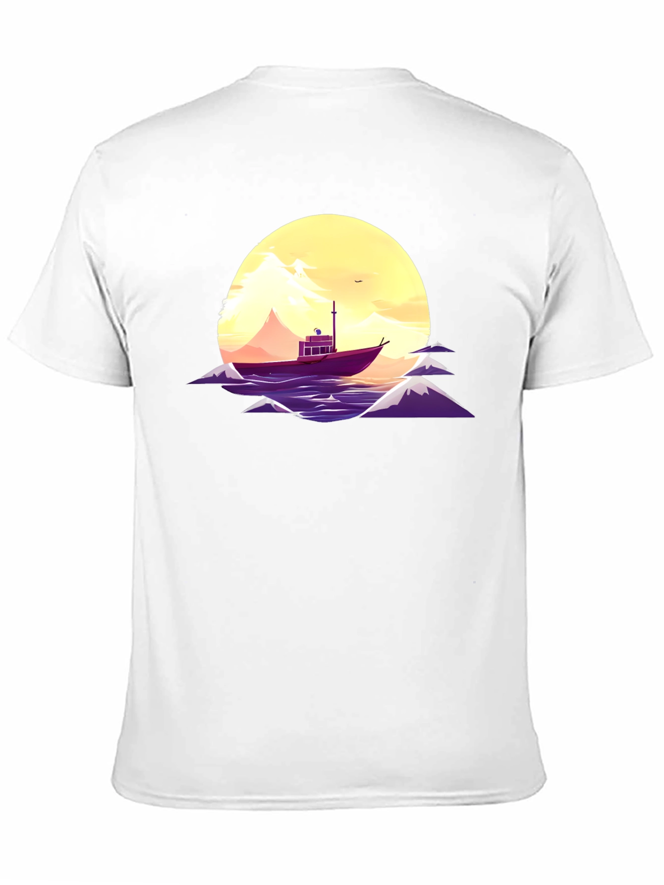 Sunset Boat Graphic Tee - Black Cotton T-Shirt