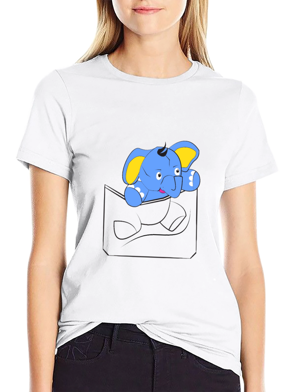 Cute Cartoon Elephant Pocket T-Shirt