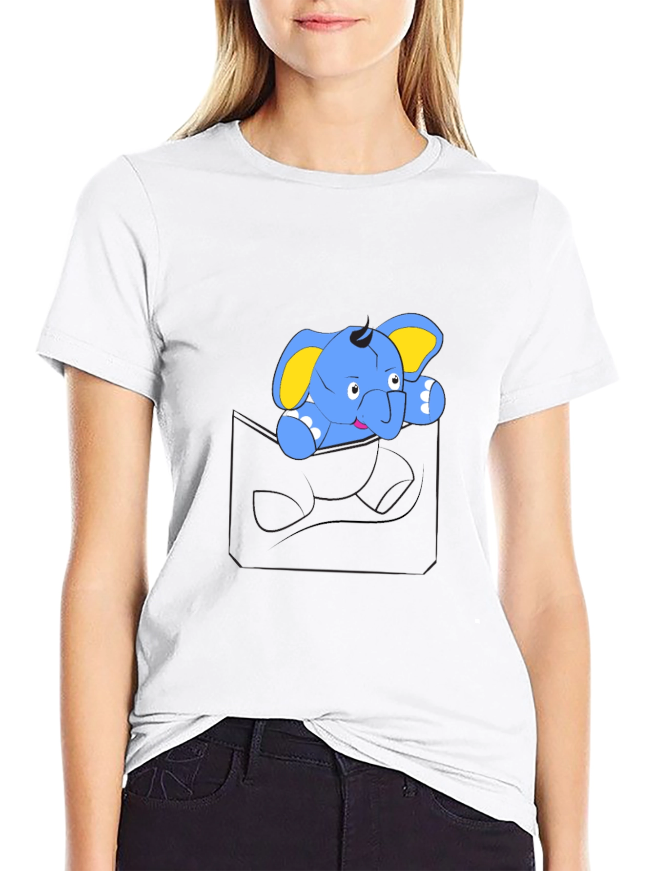 Cute Cartoon Elephant Pocket T-Shirt