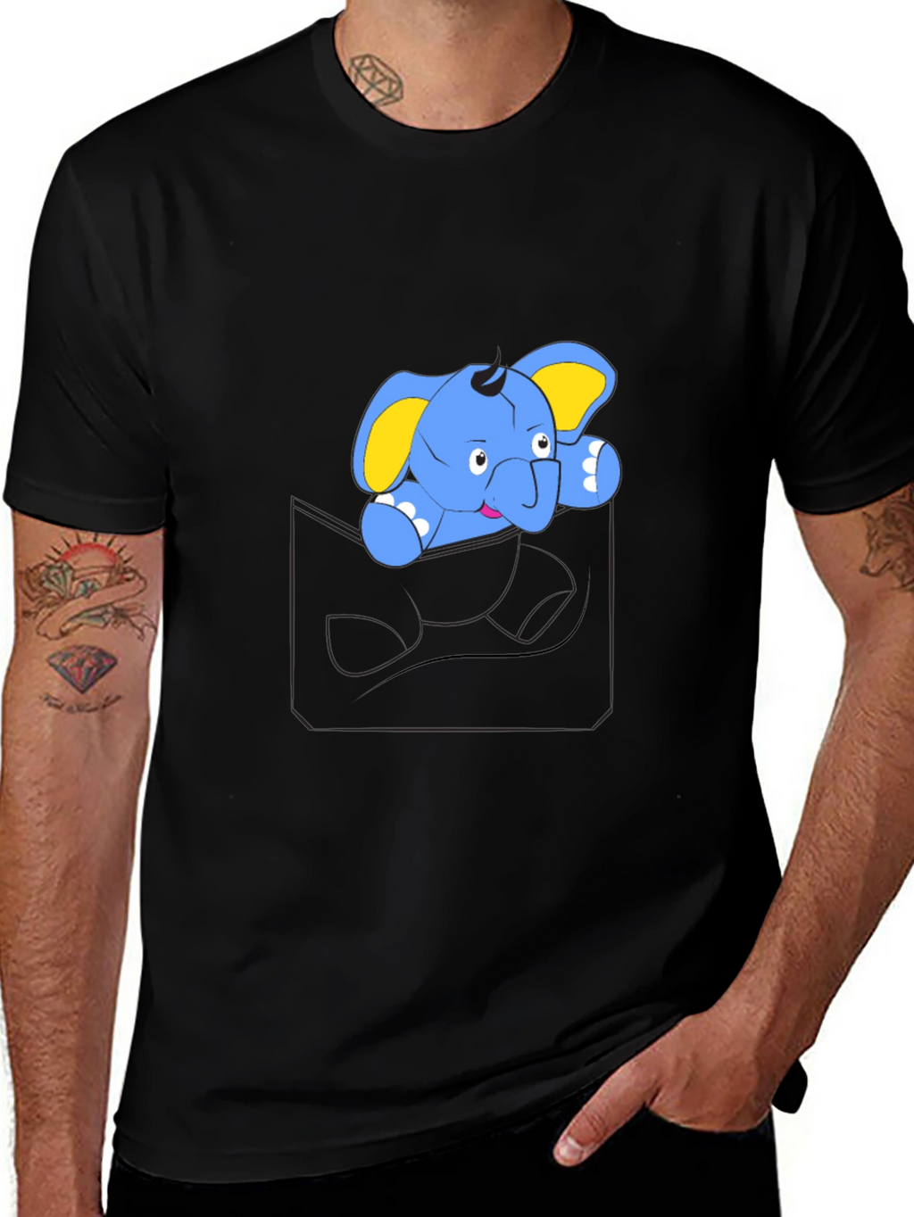 Cute Cartoon Elephant Pocket T-Shirt