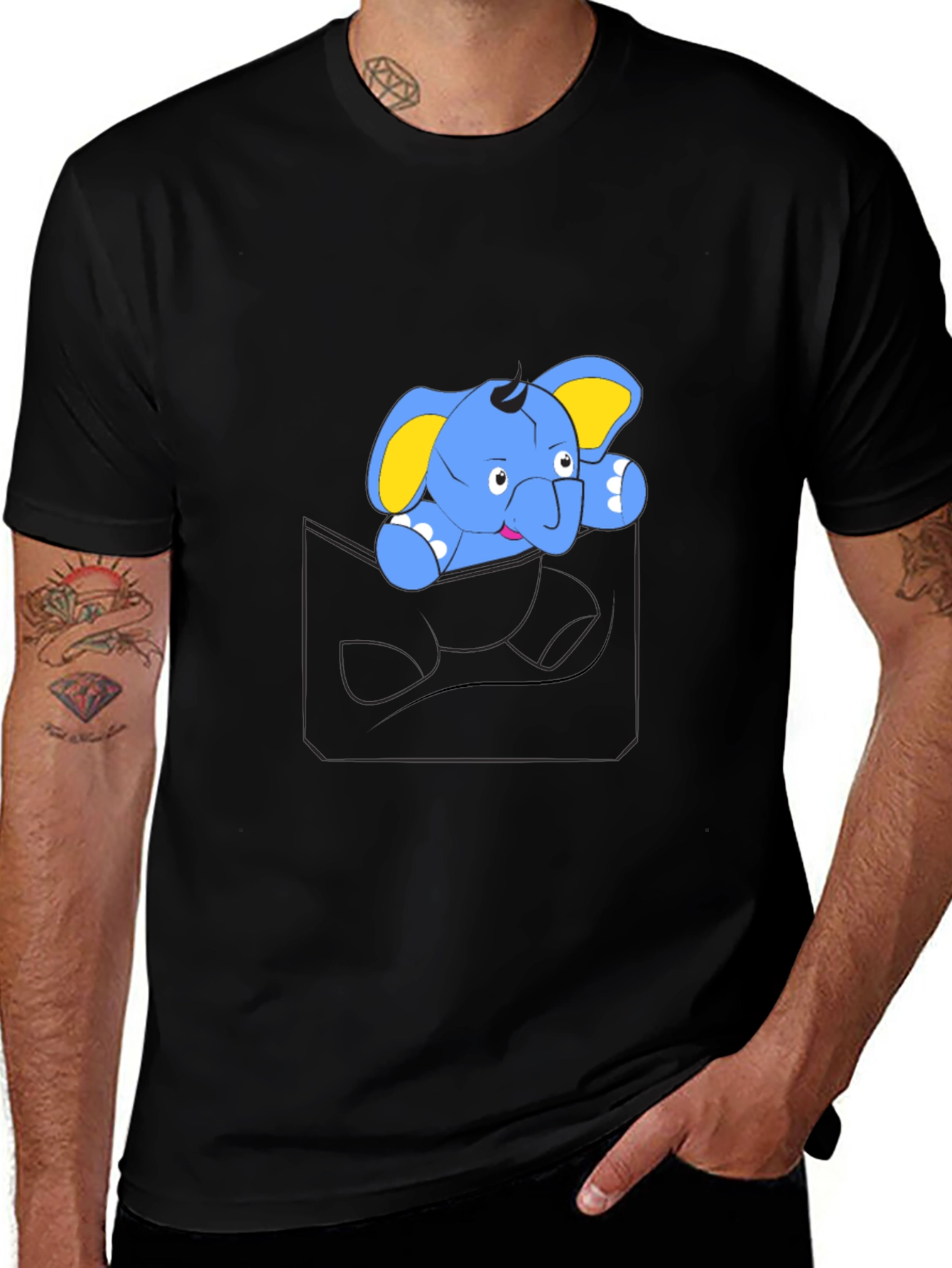 Cute Cartoon Elephant Pocket T-Shirt