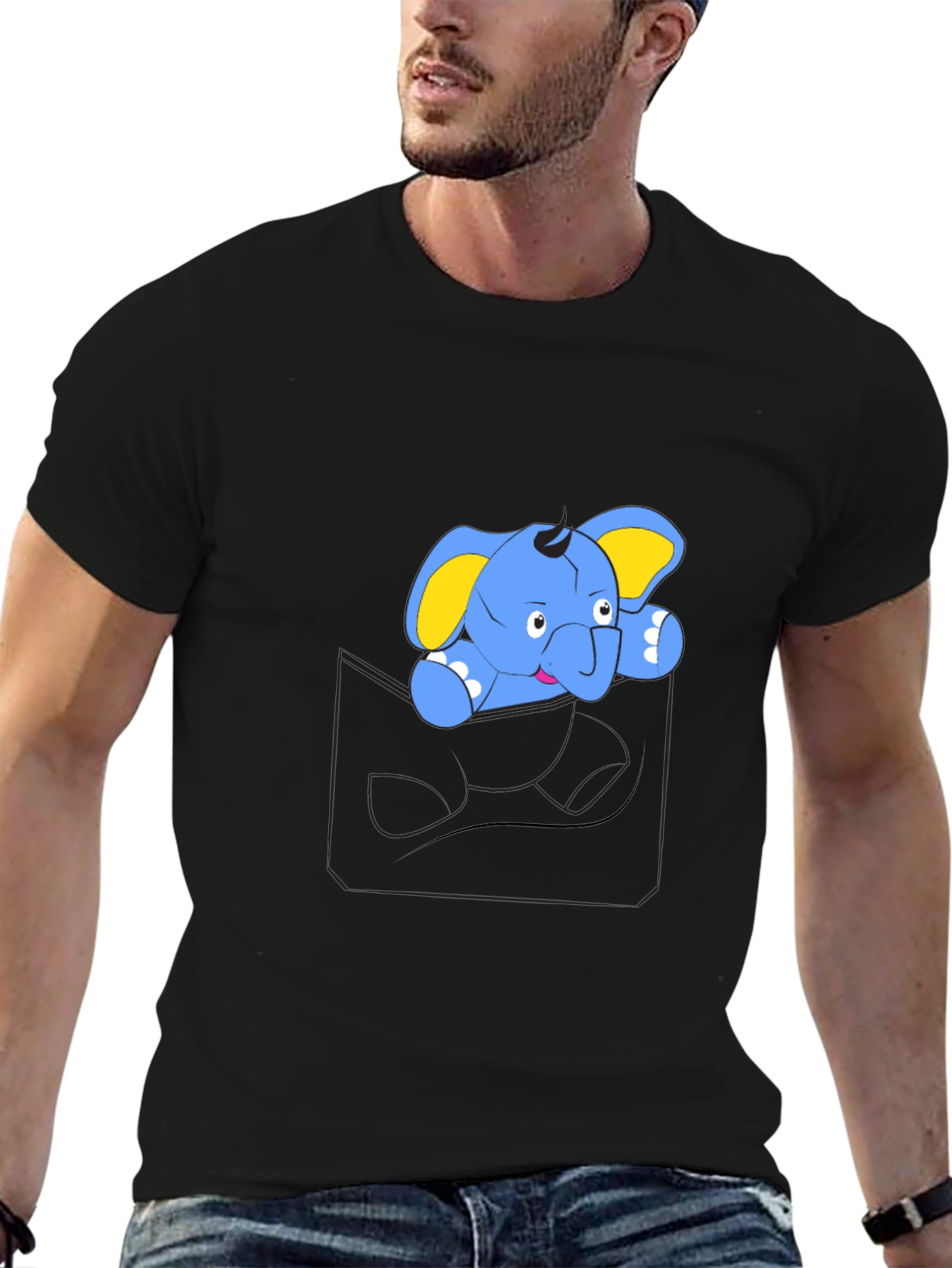 Cute Cartoon Elephant Pocket T-Shirt
