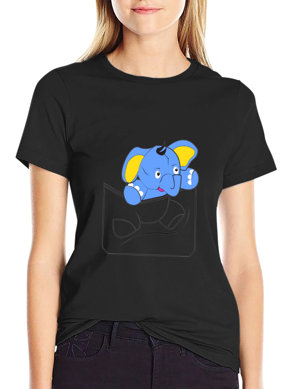 Cute Cartoon Elephant Pocket T-Shirt
