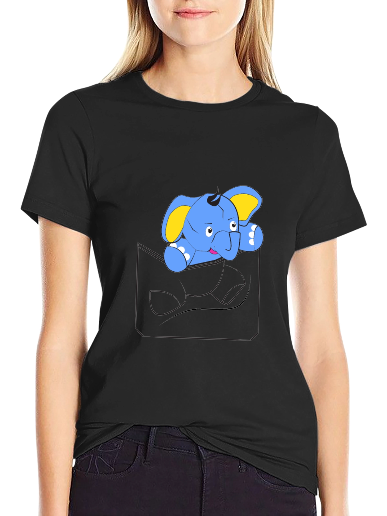 Cute Cartoon Elephant Pocket T-Shirt