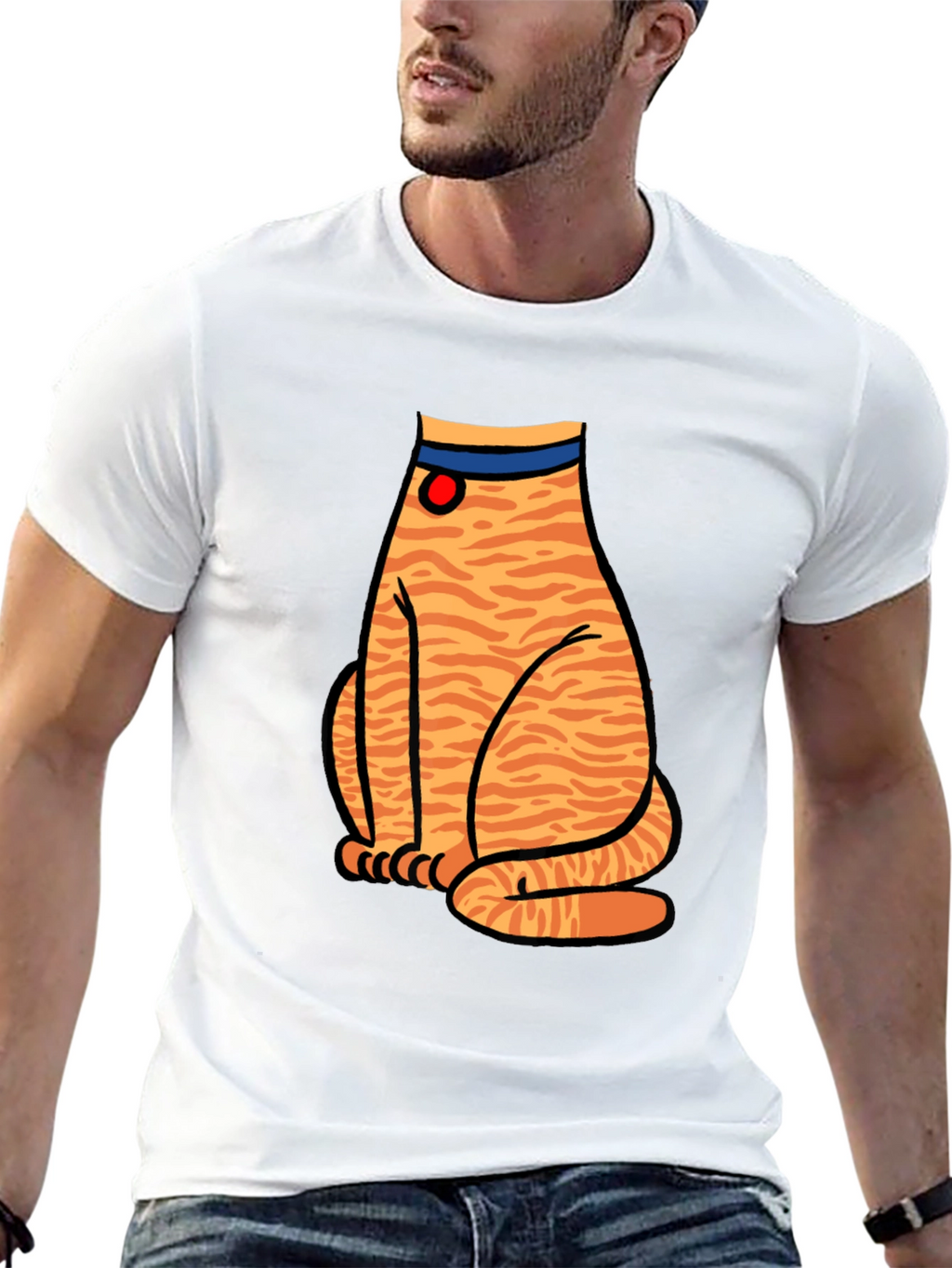Striped Cat Graphic T-Shirt - Unisex Black Tee