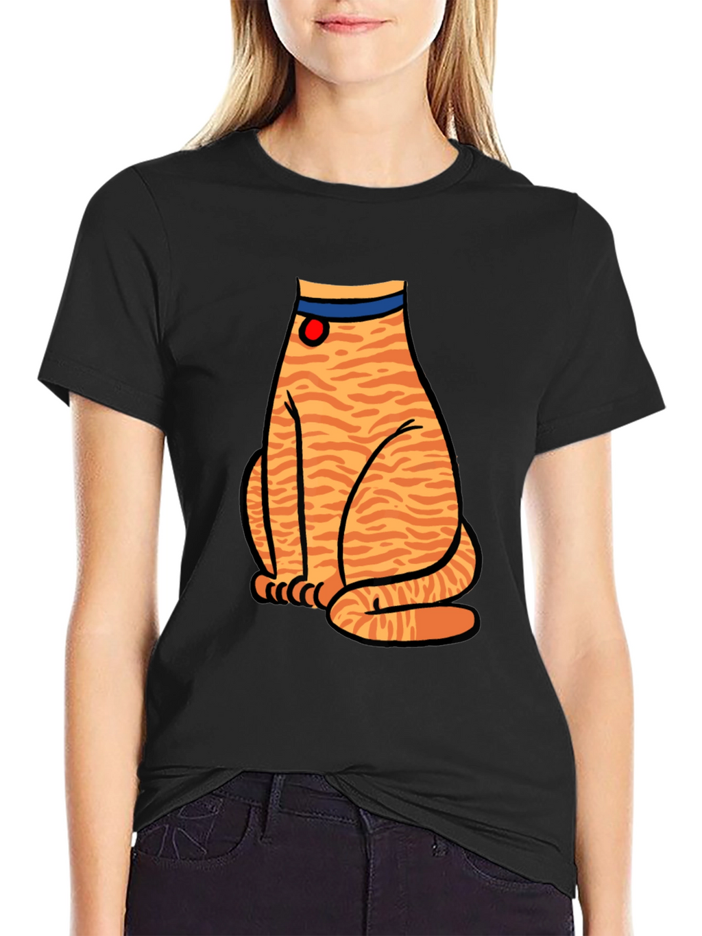Striped Cat Graphic T-Shirt - Unisex Black Tee