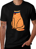 Striped Cat Graphic T-Shirt - Unisex Black Tee