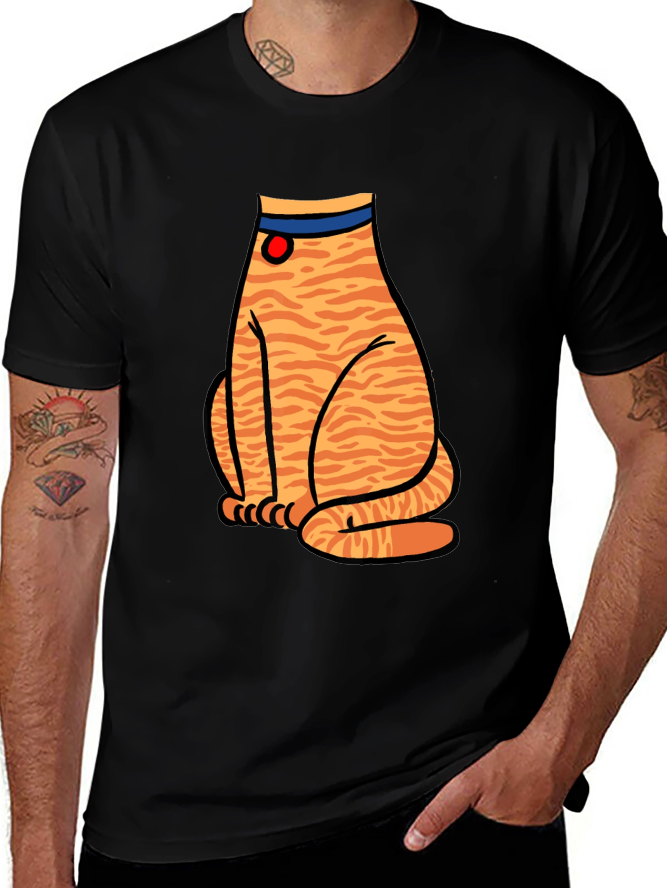 Striped Cat Graphic T-Shirt - Unisex Black Tee