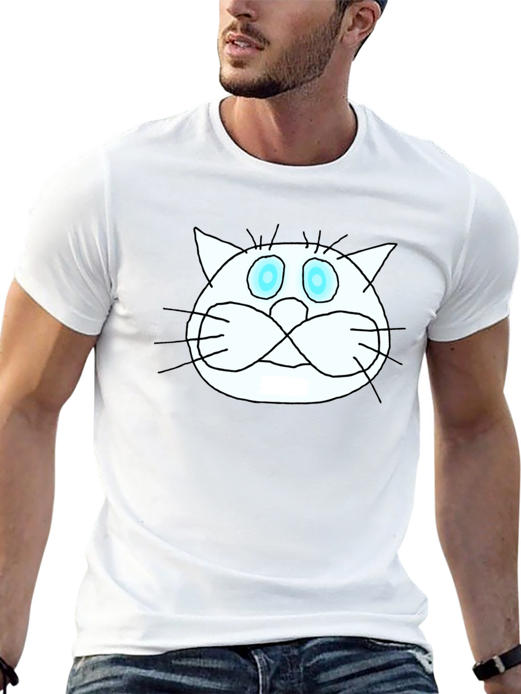Funny Cat Graphic Tee - Black Crew Neck T-Shirt