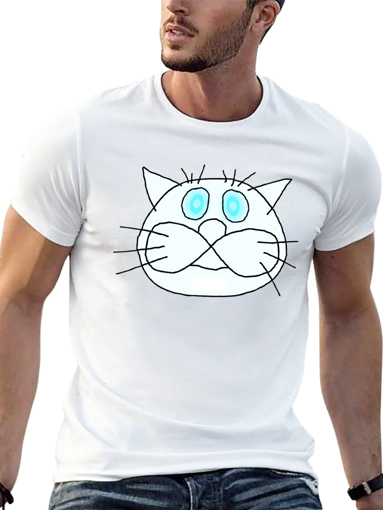 Funny Cat Graphic Tee - Black Crew Neck T-Shirt