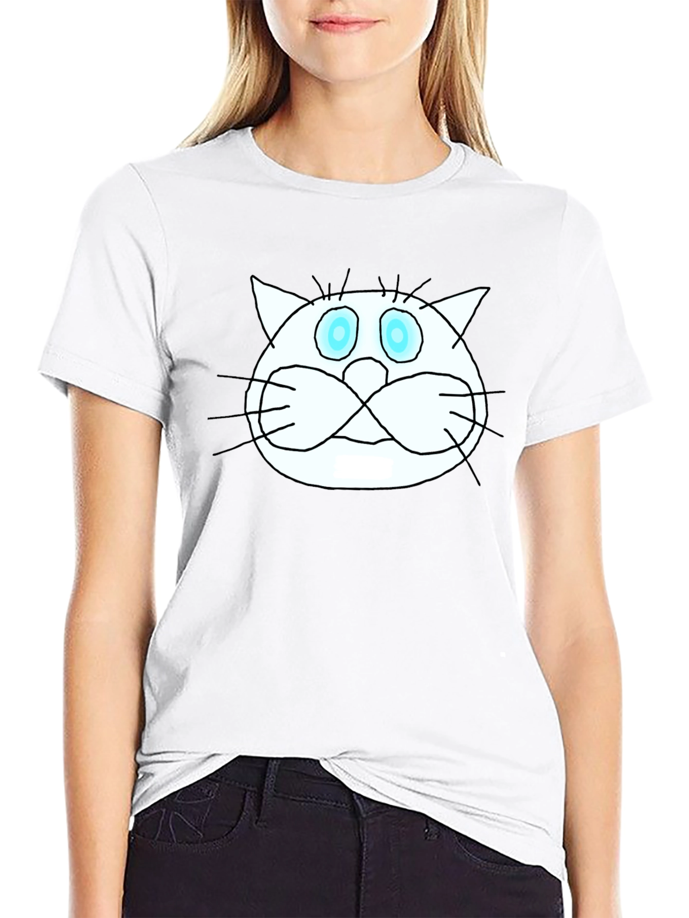 Funny Cat Graphic Tee - Black Crew Neck T-Shirt