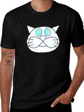 Funny Cat Graphic Tee - Black Crew Neck T-Shirt