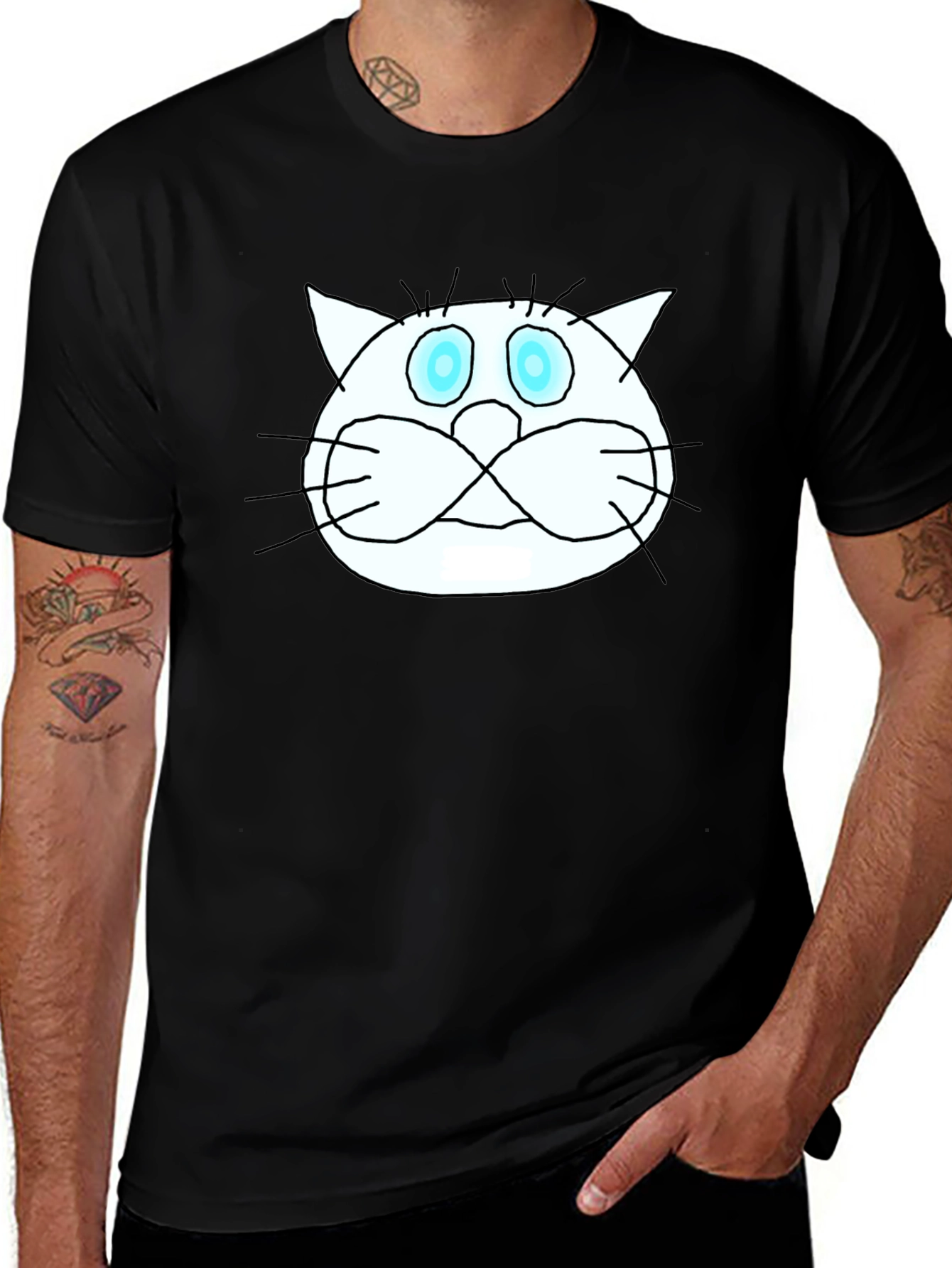 Funny Cat Graphic Tee - Black Crew Neck T-Shirt
