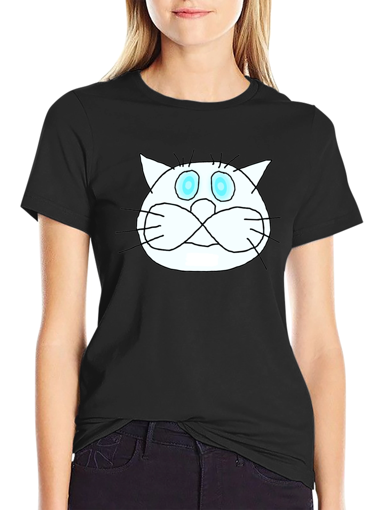 Funny Cat Graphic Tee - Black Crew Neck T-Shirt