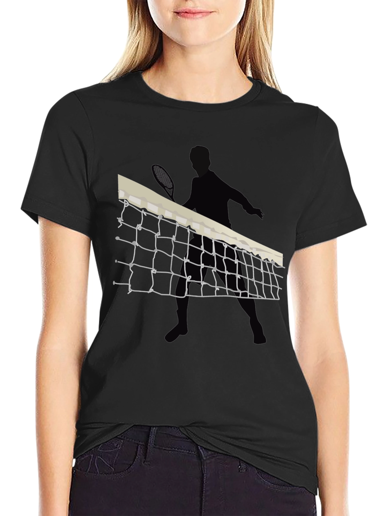Tennis Net Graphic Tee - Black Cotton T-Shirt