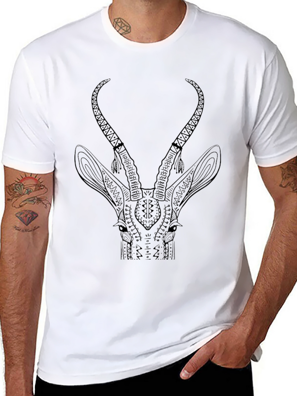 Tribal Antelope Graphic Black T-Shirt